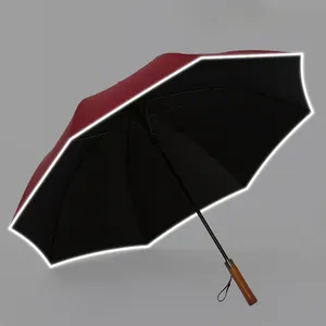 Reflective gradient golf umbrella semi auto best wooden handle golf umbrella in the world