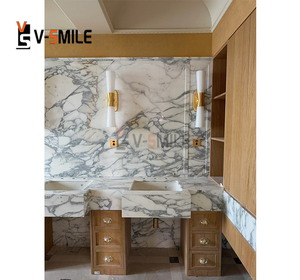 Juego de tocador de baño blanco y gris personalizado Gabinete de baño superior de mármol moderno de lujo con lavabo de cerámica - Product Image 3