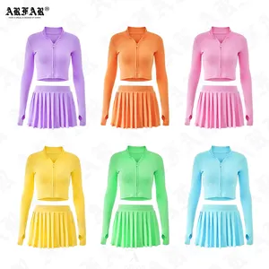 2 Piece Set Women Clothing Ribbed Long Sleeves Clothing Manufacturers Custom Pleated Skirts Women