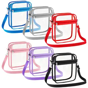 Colorful Stadium Approved Transparent Shoulder Purse Messenger Bag PVC See Through Clear Crossbody Bag for Sports Concert Work