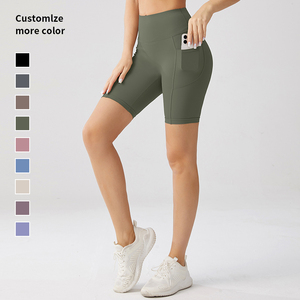 Shorts de <span class=keywords><strong>Ciclismo</strong></span> Personalizados de 4" con Cintura Alta y Bolsillo para Correr, Súper Suaves para Entrenamiento y Yoga para Mujer - Product Image 5