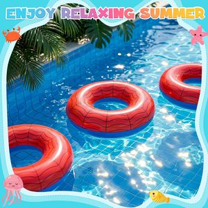 Paquete de 4 Anillos Inflables para Nadar con Diseño de Telaraña Roja y Azul para Piscina y Playa - Product Image 5