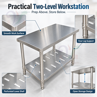 Table de préparation en acier inoxydable pour cuisine commerciale avec étagère inférieure et pieds réglables pour restaurant