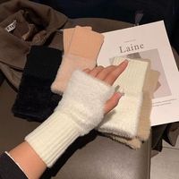Damen Neue Acryl-Nerz-Fleece Halbfinger-Handschuhe Winter Wärme Elastizität Gestrickt Weich Einfarbig Plüsch Mode Täglicher Gebrauch