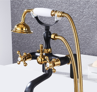 Robinet de baignoire impérial TONUA classique en laiton doré noir de haute qualité à double poignée et double colonne avec cartouche céramique et douchette
