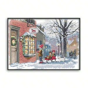 Kit de broderie au point de croix, série de Noël, paysage, vœux de Noël, salon, broderie à la main, peinture décorative, cadeau - Product Image 1
