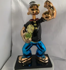 Scultura di Popeye in Fibra di Vetro Personalizzata con Finitura Galvanica in Stile Folk Art, Statua di Popeye Artigianale - Product Image 3