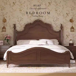 Vintage American Style <b>Solid</b> <b>Wood</b> Sleigh <b>Bed</b> 1.8m Hand Carved King Size Bedroom Furniture - Product Image 1