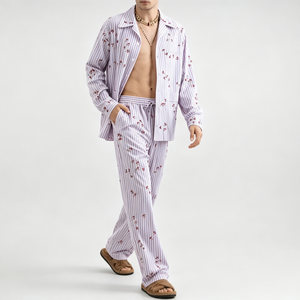 <b>Men's</b> Luxury Premium Fashion Knitted Pure Cotton Floral Printed <b>Pajama</b> Set OEM ODM Designer <b>Pajamas</b> For <b>Men</b> Set Manufacturer - Product Image 6