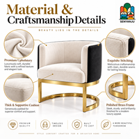 Fauteuil d'appoint moderne en velours avec pieds dorés, dossier en forme de baril, rembourré, pour lecture et salon