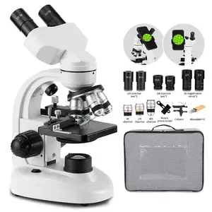 Microscopio binocular con luz LED de laboratorio óptico para estudiantes, 2000X, precio biológico