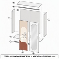 Armoire en acier avec miroir, 2 portes, placard métallique pour chambre à coucher, organisateur de vêtements moderne pour la maison, vente directe d'usine en gros