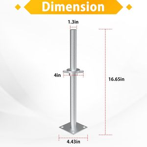 Lot de 4 vérins de nivellement creux robustes de 17 po, réglables, en acier galvanisé, style Baker, pour ponts et sols inégaux - Product Image 2