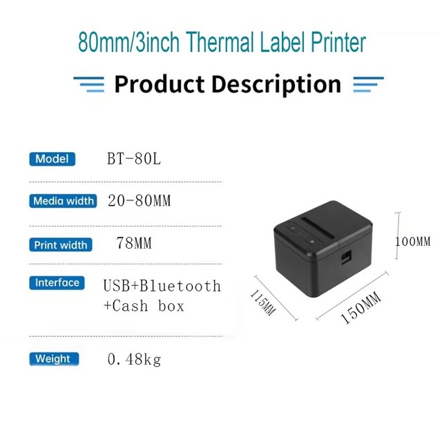 80MM Low Noise Desktop Thermal Printer, Quiet Operation for Library, Cafe, and Reception Area
