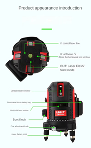 UNI-T LM520H/LM530H/LM550H เลเซอร์ระดับ: แสงสีเขียวความสว่างสูง 5 เส้น พร้อมปรับความสว่างได้และแบตเตอรี่ความจุสูง - Product Image 2