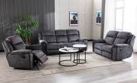 Fauteuil inclinable électrique deux places en tissu gris foncé, design ergonomique avec coussin, pour salons et cinémas maison, certifié BSCI
