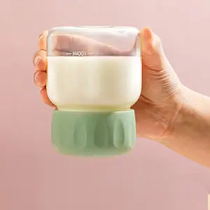 300Ml Heat Resistant Transparent Glass water bottle High Borosilicate Glass Can Cup milk mug With Lid