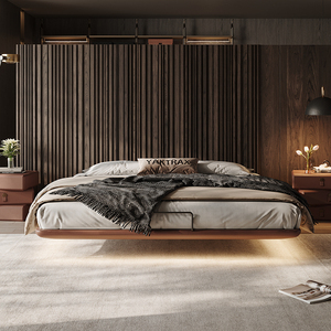 NUOVO Letto Fluttuante con Testiera, Stile Minimalista Italiano, in Vera Pelle con Contenitore, per Camera da Letto Principale, Ospiti o Secondaria - Product Image 1