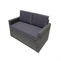 4-teiliges Garten-Sofa-Set Grau PE-Rattan Outdoor-Möbel Zweisitzer 2 Sessel und Glas-Couchtisch mit Kissen