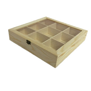 <b>Pine</b> 9-Compartment Wooden <b>Box</b> With Transparent Lid Standing Storage Jewelry Organizer Natural Wood Color Rectangle Shape - Product Image 4