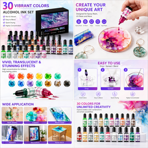 Ensemble d'encre à l'alcool pour la résine, 30 couleurs, pigments hautement concentrés pour la résine époxy et UV, pour la création d'art, de bijoux et de travaux manuels DIY - Product Image 1