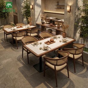 New Arrival Commercial <b>Restaurant</b> Furniture Solid Wood Modern Rattan Wood Booth Table and Chair <b>Set</b> for <b>Restaurant</b> - Product Image 1