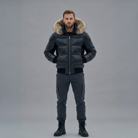 Veste matelassée noire à capuche pour homme avec garniture en fourrure, fermeture éclair, coupe-vent, séchage rapide, poche avant, hiver, décontractée, coupe régulière