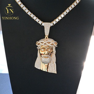 Colgante de Jesús con Incrustaciones de Diamantes de Imitación, Chapado en Oro de 18k sobre Plata de Ley, Joyería Personalizada para <span class=keywords><strong>Raperos</strong></span>, Pasa el Test de Diamantes - Product Image 3