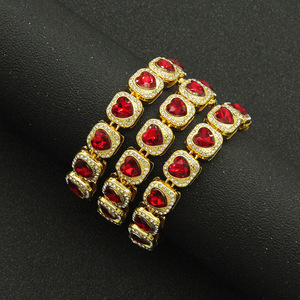 High Quality Exaggerated Hiphop Style Red Rhinestone Bracelet Multi Colorful Alloy Cuban Chain Men's Bracelets Fashion Jewelry - Product Image 1