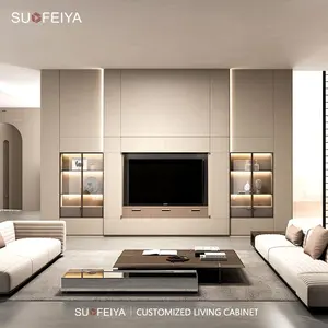 SUOFEIYA Customized Light Luxury Design Gold Melamine Walk In Wardrobe Closet Center Island With Glass Door