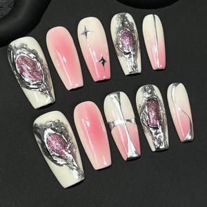 Alta calidad 10PCS <span class=keywords><strong>Uñas</strong></span> hechas a mano Forma de ataúd <span class=keywords><strong>Uñas</strong></span> postizas Kit de mujer Prensa 3D en las <span class=keywords><strong>uñas</strong></span> - Product Image 3