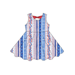 Vestido infantil GSD38670 personalizado para niña, diseño boutique con estampado de flores y rayas azules, venta al por mayor, vestido de manga corta para bebé. - Product Image 6