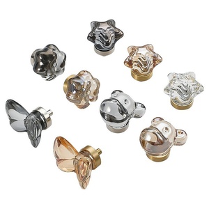 Poignée simple en verre cristal bronze pour porte de placard, petite, de luxe, minimaliste, couleur champagne, transparente, contemporaine, pour villa et cuisine - Product Image 1