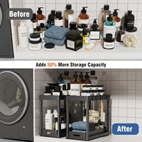 Organiseurs de rangement multifonctionnels en plastique CF à 2 niveaux, coulissants, pour sous-évier de salle de bain et de cuisine, avec crochets