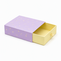 Boîte à tiroir rigide personnalisée avec logo violet et jaune, boîte d'emballage pour accessoires capillaires avec poignée en ruban pour pinces à cheveux, cadeau