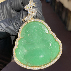 Pendentif personnalisé en argent 925, statue de Bouddha en jade naturel, plaqué or 18 carats, noir, blanc, vert, avec moissanite VVS, certificat GRA - Product Image 6