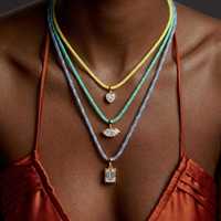 Collier en corde macaron coloré pour femmes, collier avec pendentif géométrique en zircon en acier inoxydable, plaqué or 18 carats, chaîne réglable