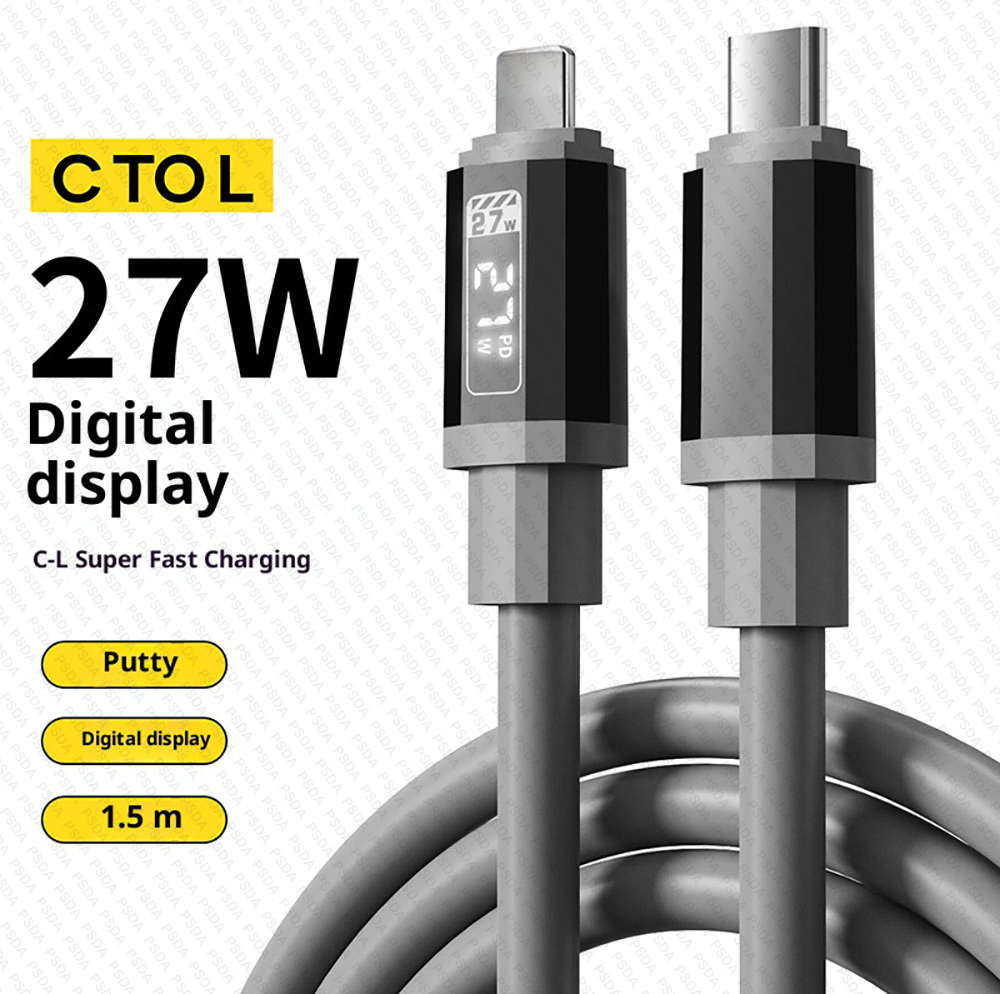 PD27W numérique intelligent [gris] 1,5 M-Type-C vers USB-L