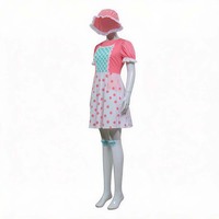 Costume de film télévisé d'Halloween mignon pour femme, robe en polyester à pois, manches bouffantes, bonnet, chaussettes à volants en dentelle, cosplay adulte