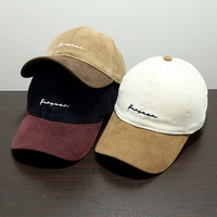 Casquette de baseball en velours côtelé avec visière en daim, bicolore, visière incurvée, réglable, unisexe, style rétro streetwear, pour hommes et femmes