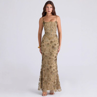 Robe longue bustier à fines bretelles pour femme, idéale pour soirée, mariage, en cachemire, motif floral, moulante, élégante, 3673