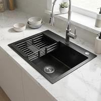 Évier de cuisine en acier inoxydable noir PVD nano, fait main et sur mesure, à cuve unique