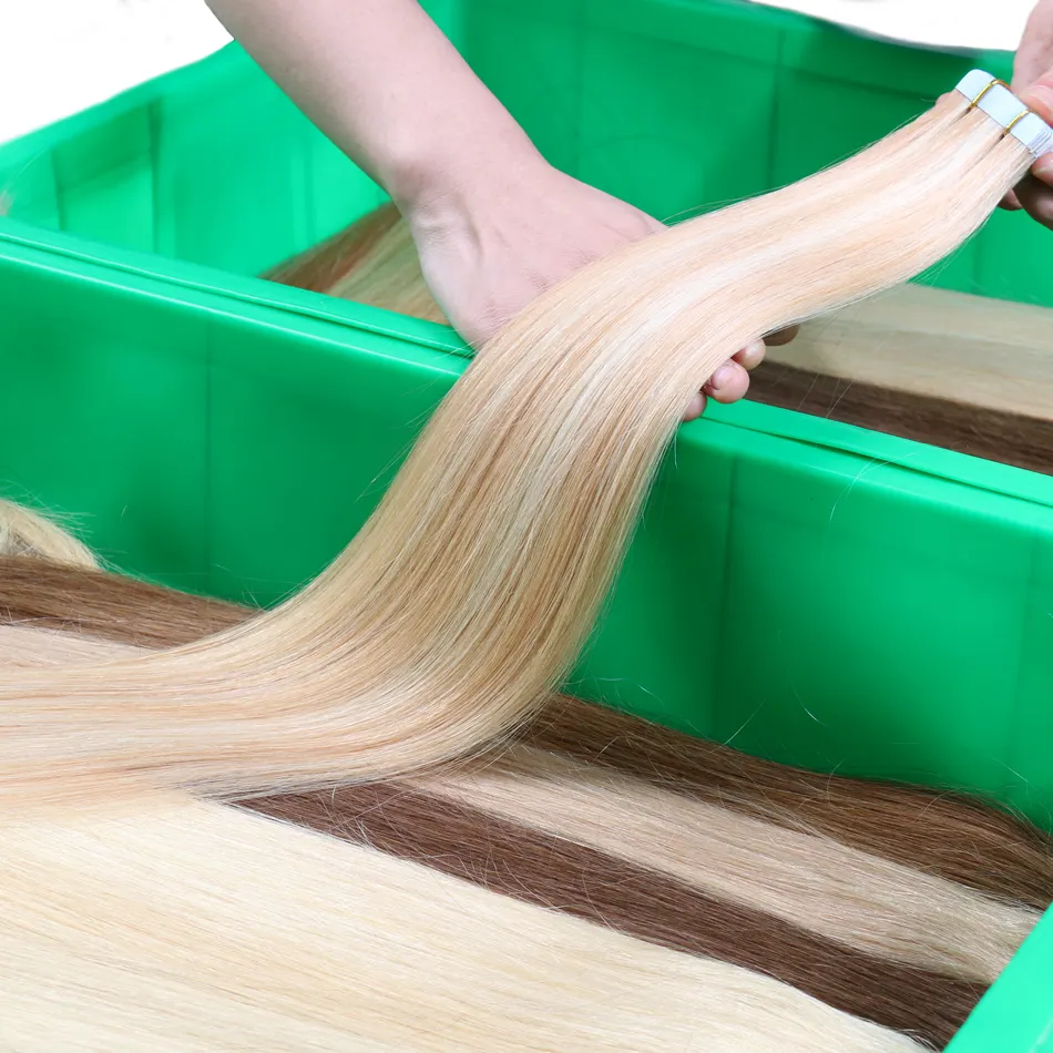 Großhandel Nagel haut ausgerichtet Jungfrau Mensch Remy brasilia nische Haar verlängerung Double Drawn Blonde Tape in Extension Human Hair Vendors
