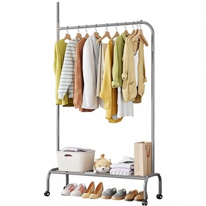Perchero Metálico Minimalista con Ruedas, Estante de Almacenamiento de Dos Niveles para Sala de Estar, Tipo Vertical, Diseño Multifuncional - Product Image 6