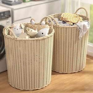 <b>Wicker</b> Laundry <b>Basket</b> Round Large Capacity Clothes <b>Storage</b> Organizer Portable Household Use - Product Image 1