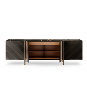 Modern Style Furniture <strong>Dark</strong> Eucalyptus Veneer Lacquered <strong>Wood</strong> Noir Marble and Brushed Brass <strong>Sideboard</strong> for Dining Room - Product Image 2