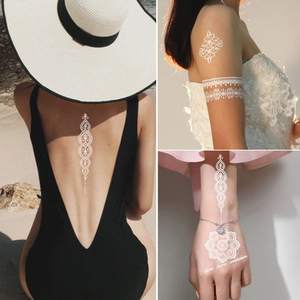 Tatouages temporaires au henné blanc pour femmes filles autocollants de tatouage en <span class=keywords><strong>dentelle</strong></span> mystère Sexy <span class=keywords><strong>Mandala</strong></span> fleur Body Art Design étanche - Product Image 2