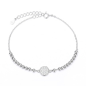 Bracelet élégant en argent sterling S925 avec zircon pavé, médaillon, perles, cadeau de Noël pour femmes, plaqué or 18 carats/platine, vente en gros - Product Image 5