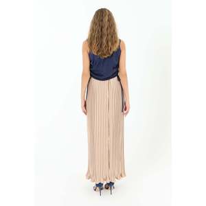 Women's Elegant Pleated Long Satin Skirt, Flowy High Waist A-Line Design, Soul Brand, Beige Color, Model 31916ETK - Product Image 3