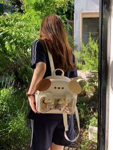 Large Capacity Waterproof PU Dual-Shoulder <strong>Backpack</strong> Women Cute Japan Style School Bag Small Dog Theme Zipper Closure Visible - Product Image 3